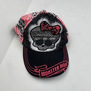 Monster High Emo Skull Hat Black Pink 2010s Scene McBling Studded OS Bow